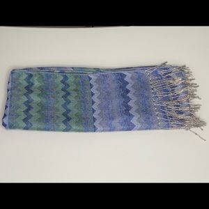 Blue, Green, & Silver Chevron Print Scar w Tassels